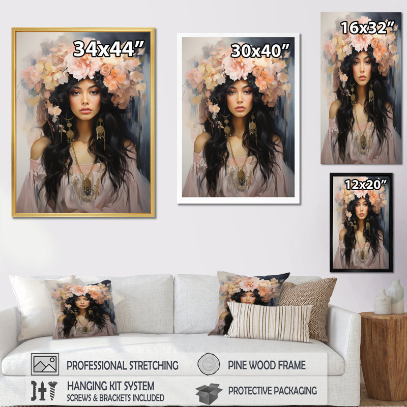«Boho Latina Woman Ethereal Beauty III», reproduction sur toile, H 40 po x l 30 po x P 1,5 po, Cadre flottant noir