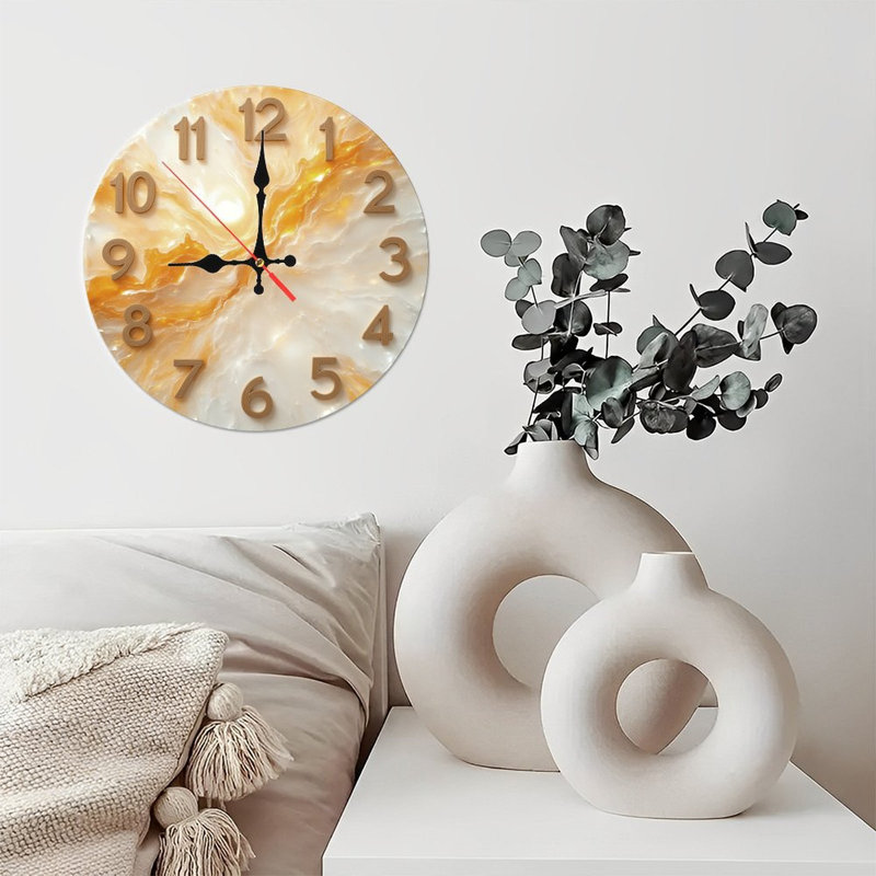 Marbled Gold Clock With Wooden Numbers