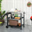 Chariot de barbecue extérieur Outsunny avec poignée latérale, 3 tablettes, plateau en acier inoxydable, support multifonctionnel pour four à pizza, table de préparation des aliments mobile sur roulettes, 81 x 52 cm, cuisine extérieure, noir