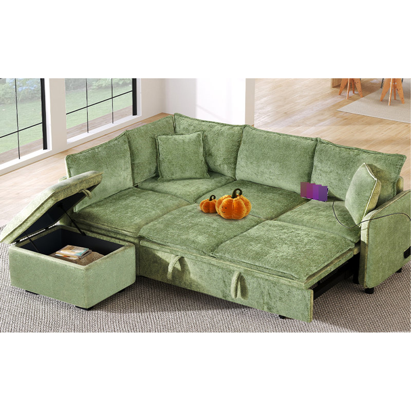 Canapé-lit modulaire de 80,74 po convertible, 2 coussins et ports électriques