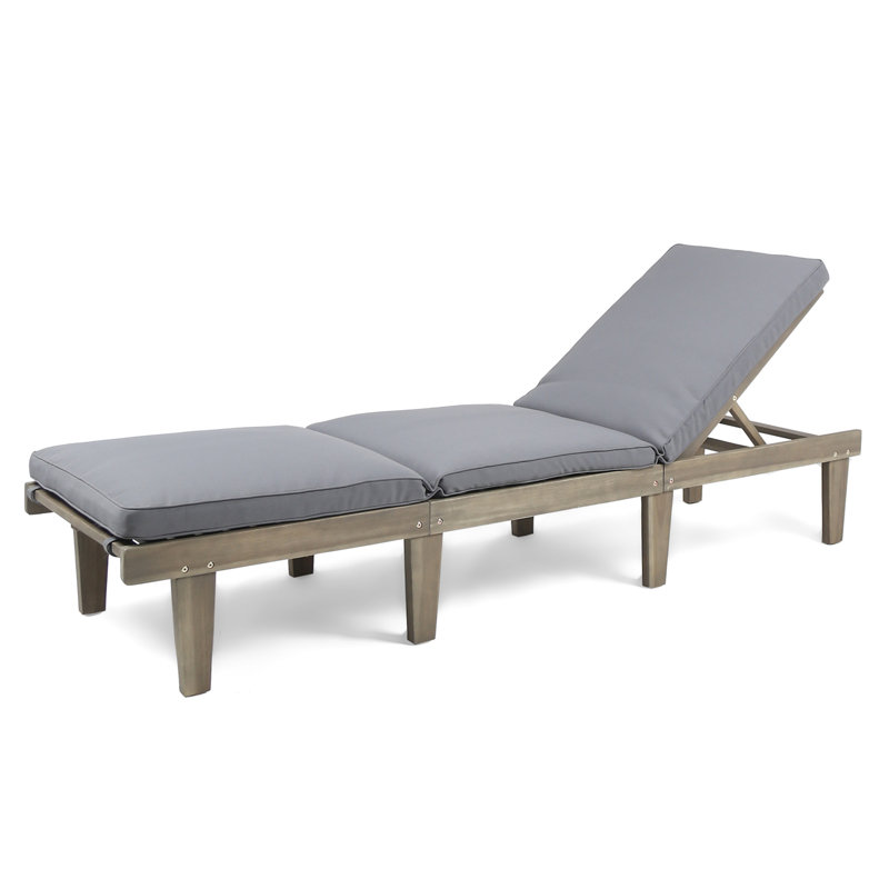 24,5 pouces de large chaise longue avec coussin gris - Profitez de la chaise longue en bois pour maximiser votre confort