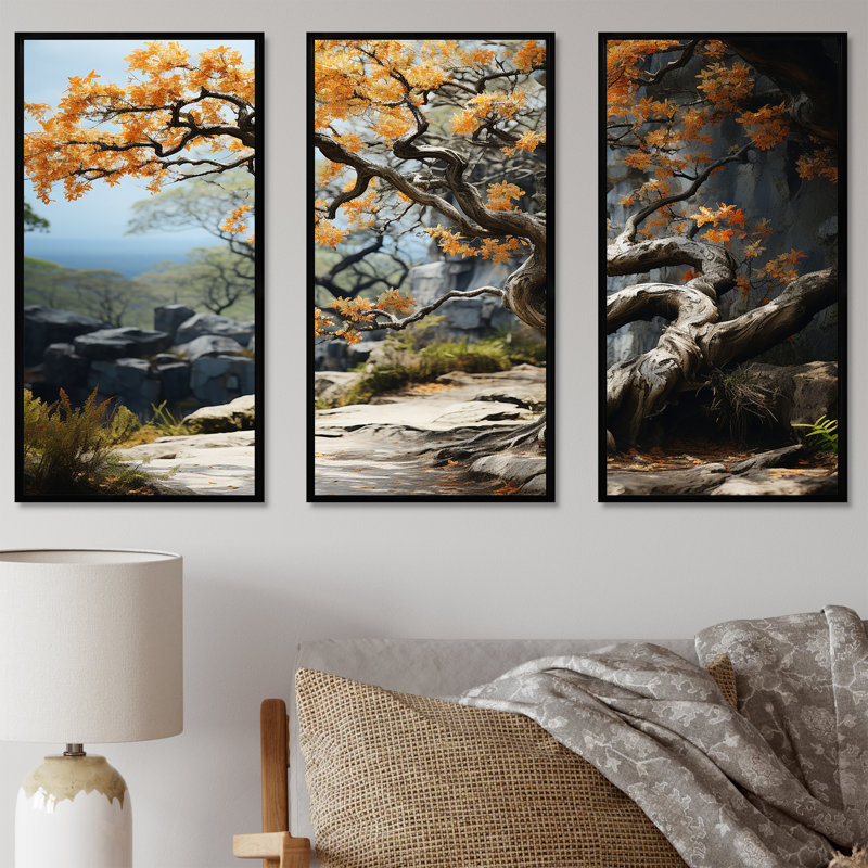 «Fauvist Awakening Of Oak Tree II», ensemble d'art sur toile chêne, Cadre flottant noir, H 32 po x l 48 po x P 1 po