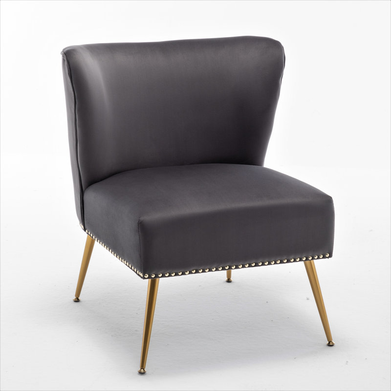 Keertan Velvet Slipper Chair, Gray Velvet