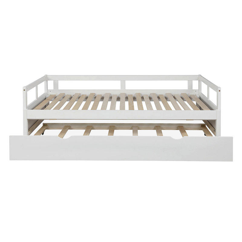 Modern Solid Wood Daybed With Trundle, White
