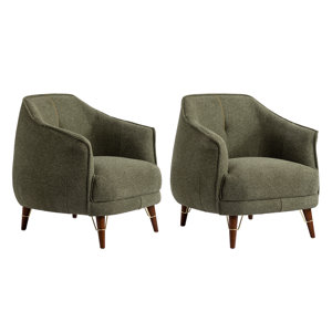Comfy Arm Accent Chairs for Bedroom, Mid Century Modern Armchair Living Room Sofa Chair with Wooden Legs