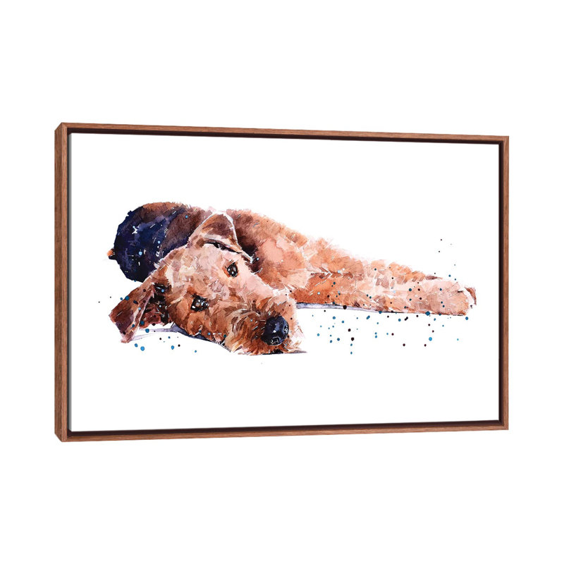 " Airedale I " by EdsWatercolours, No Mat, 18" H x 26" W x 1.5" D, Classic Brown Wood Framed Canvas