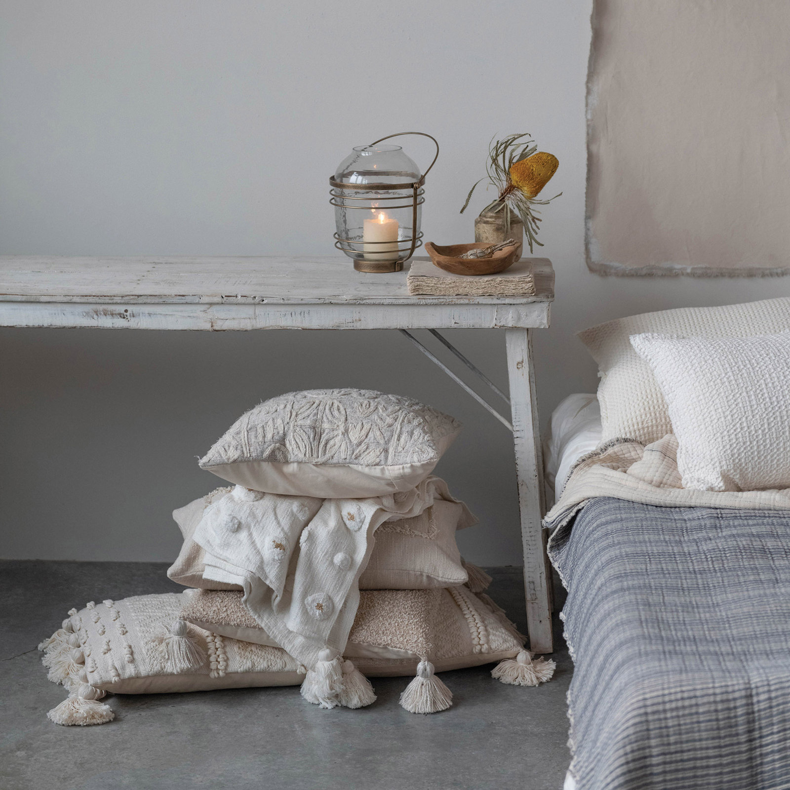Mino Tassels Cotton Throw Pillow