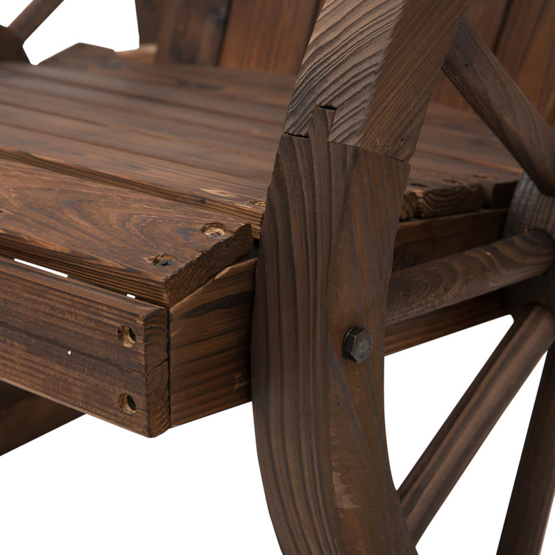 Outdoor Rocking Chair - Wooden With Slatted Back And Wagon Wheel Armrest, Ideal For Living Areas Porch, Poolside, Garden, 27.31"X 34.29"36.25"H, 250 Lb Weight Capacity