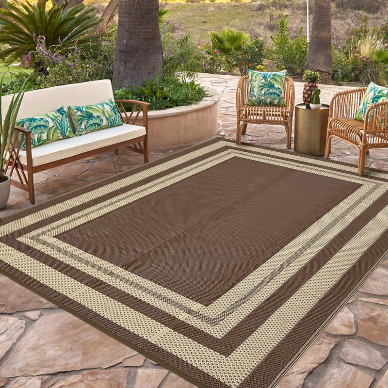 Outdoor Rug 10x14 Large Rug Plastic Straw Rug Waterproof Outdoor Patio Rugs Reversible Portable Camping Rugs Lightweight Floor Mat for RV Porch Balcony Patios Picnic Beige Panel