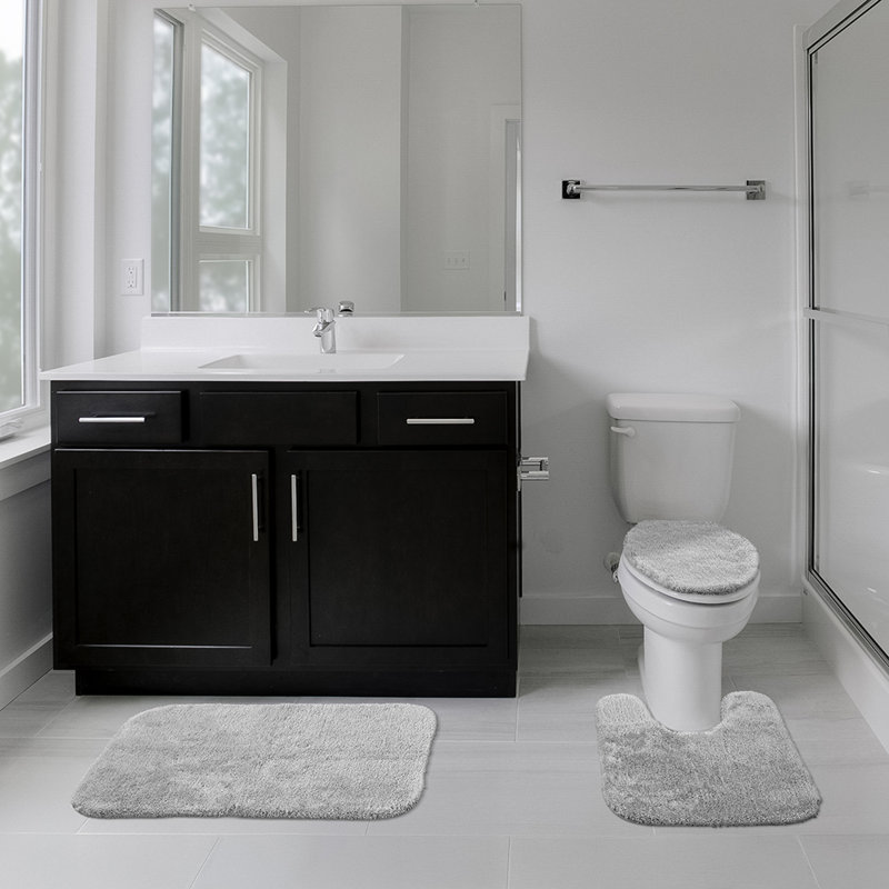 Ensemble de tapis de bain en nylon 3 pièces avec envers antidérapant Billy-Dean, Gris platine