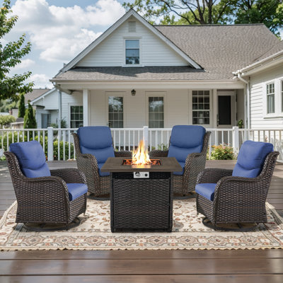 Koba 5-Piece Outdoor Conversation Set – Swivel Rocking Chairs with Fire Pit Table