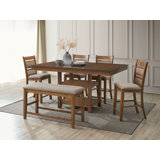 6Pc Wooden Counter Table (+ 18" B. Leaf) Set With Shelves Base