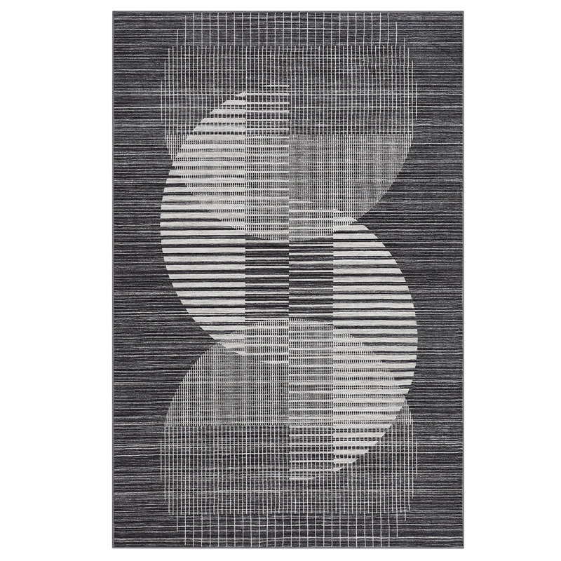 Large Area Rugs 9x12 Washable Modern Geometric Dining Room Rugs, Non-Shedding Low Pile Floor Carpet, Foldable Neutral Indoor Mat, Easy Cleaning, for Living Room, Bedroom, Black