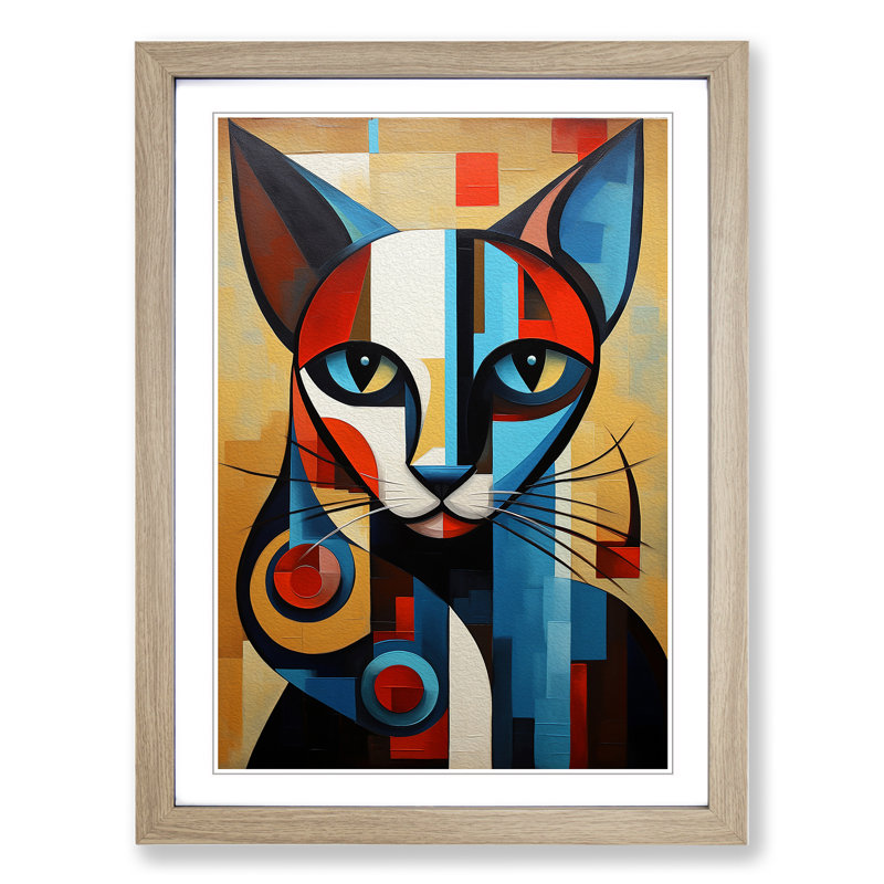 Siamese Cat - Single Picture Frame Print on Wood, Oak Framed, 46cm H x 34cm W