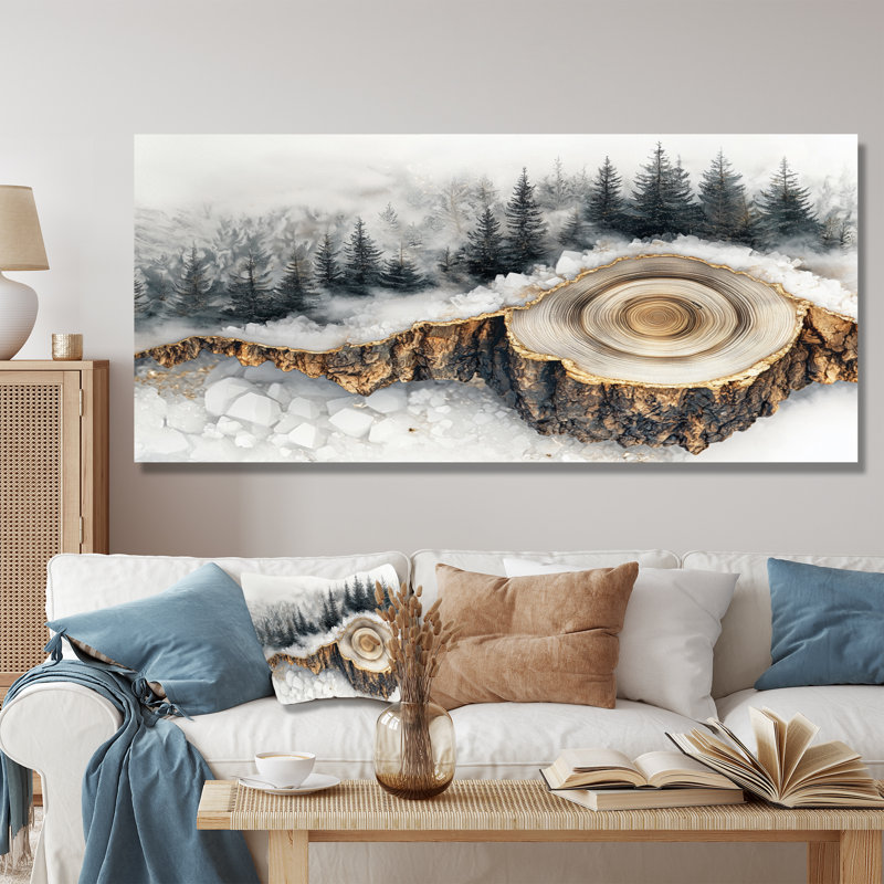 Crystal Winter Forest Lansdcape glissade sur bois II - Impressions métalliques de forêt, H 28 po x l 60 po