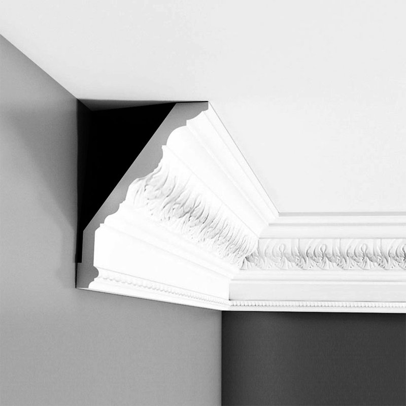 ORAC DECOR 6-7/8 in. x 5-1/8 in. x 78-3/4 in. Acanthus Leaves and Beads Primed White Polyurethane Crown Moulding