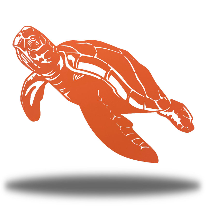Décoration murale tortue de mer en métal, Corail, H 10 po x l 18 po x P 0,01 po
