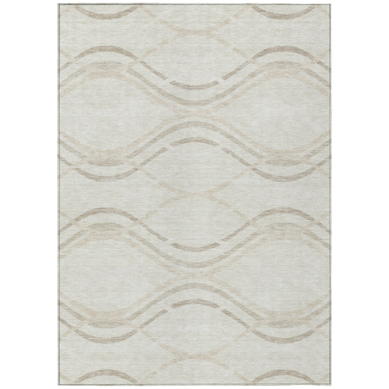 3' X 5' Ivory Beige And Taupe Abstract Washable Indoor Outdoor Area Rug