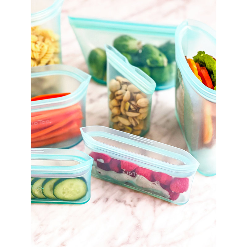 Zip Top Reusable Food Storage Bags | Full Set of 8 [Teal]  | Microwave, Dishwasher and Freezer Safe, Teal