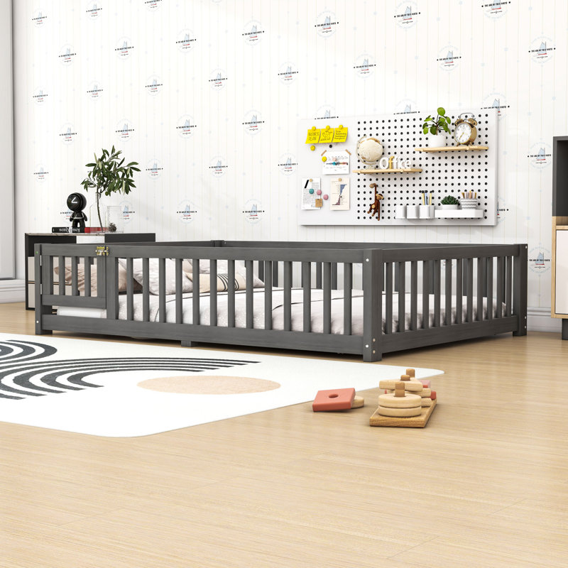 Wood Floor Bed with Door and Safety Rails, Full