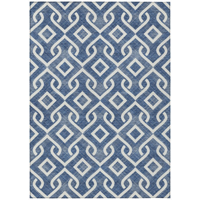 Tapis intérieur / extérieur lavable 8 pi x 10 pi bleu marine et ivoire