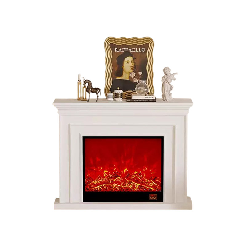 White Solid Wood Electric Fireplace, White