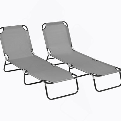 Outsunny 2-Piece Folding Chaise Lounge Chairs With 5-Level Reclining Back For Beach, Yard, And Patio