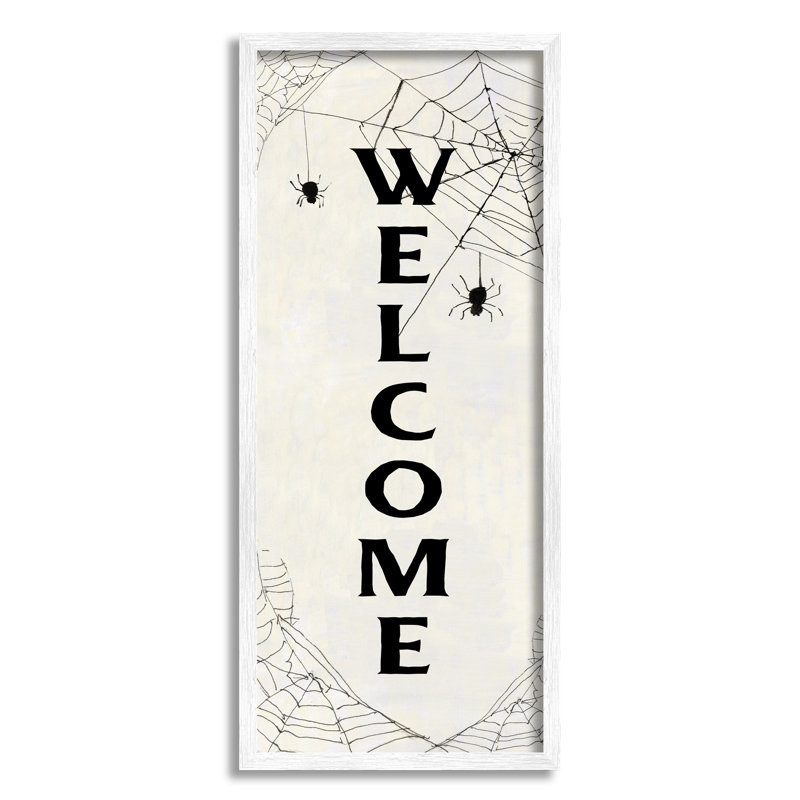 «Spooky Spiderweb Welcome Sign Festive Halloween Greeting» par Sally Swatland - Art textuel, H 24 po x l 10 po