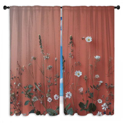 Wildflowers On Coral Background Window Curtains Wildflowers Sheer & Room Darkening - 2 Panels