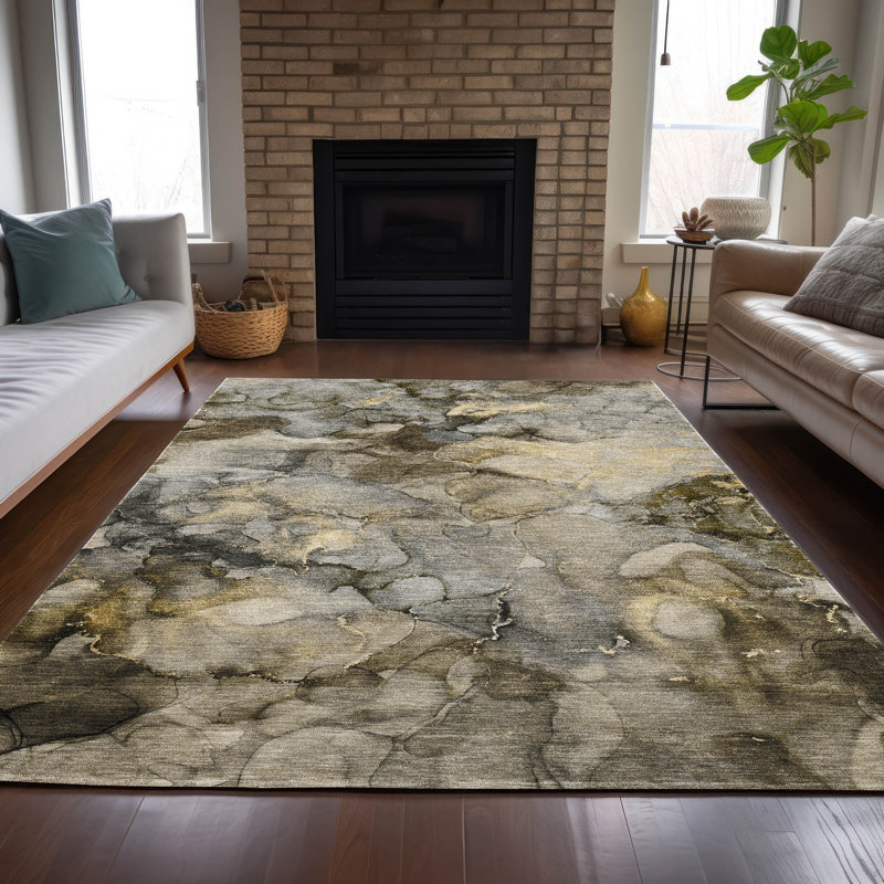 Tapis intérieur / extérieur lavable à la machine en étain Xhevrie, Rectangle 10' x 14'