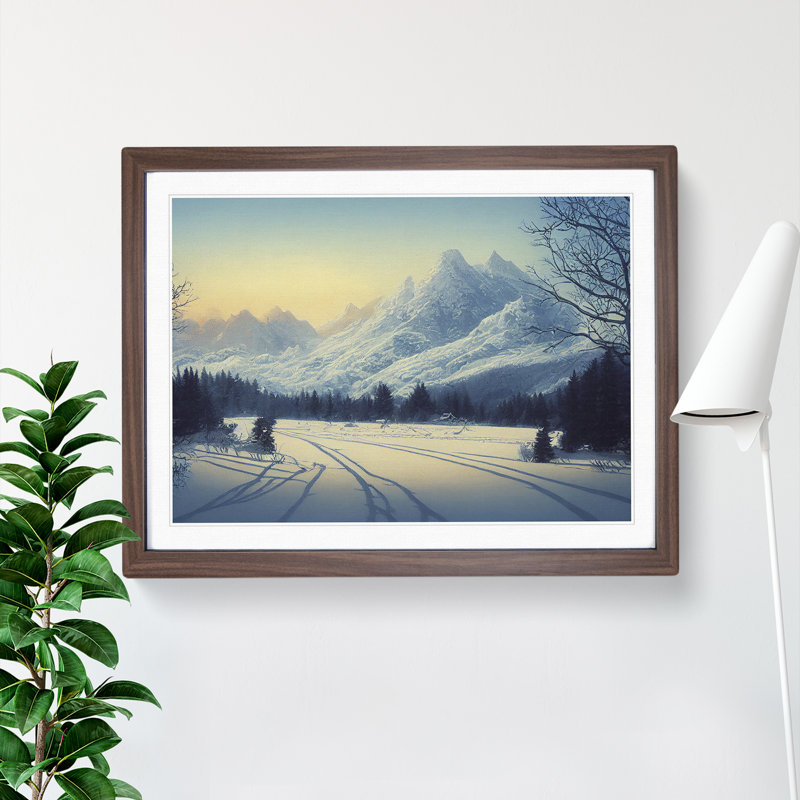 XH1022-10246X Winter Sunrise Mountains Vol.2 - Single Picture Frame Print, 25cm H x 34cm W x 2cm D, Walnut