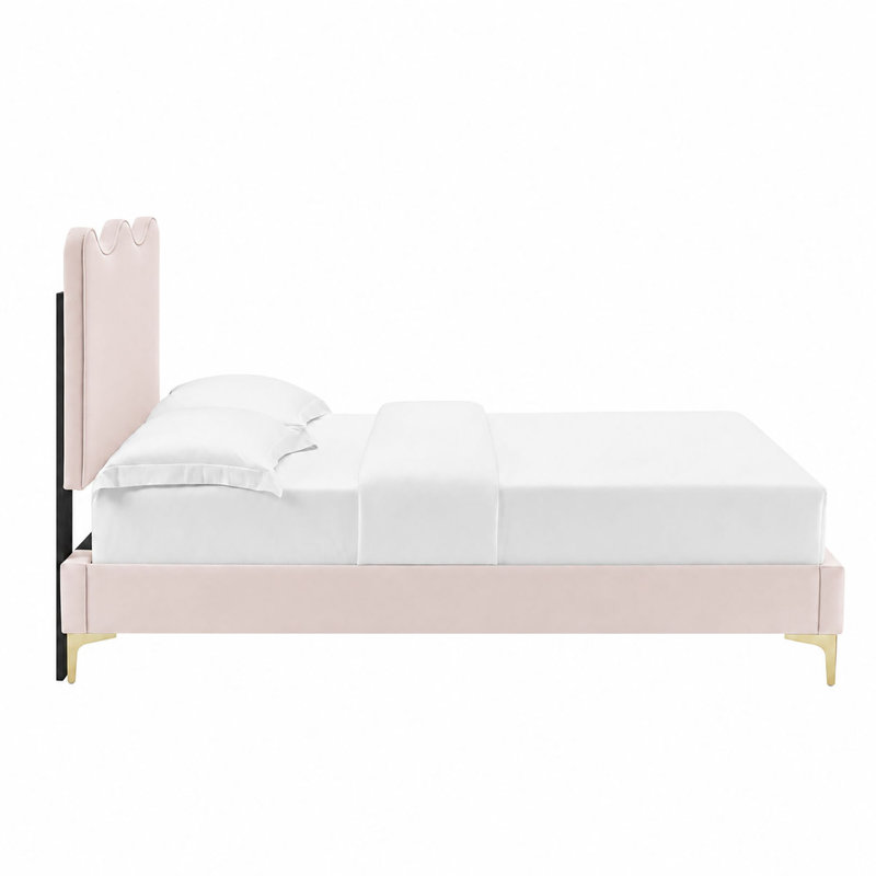 Modway Current Performance Velvet Platform Bed, Twin, Pink