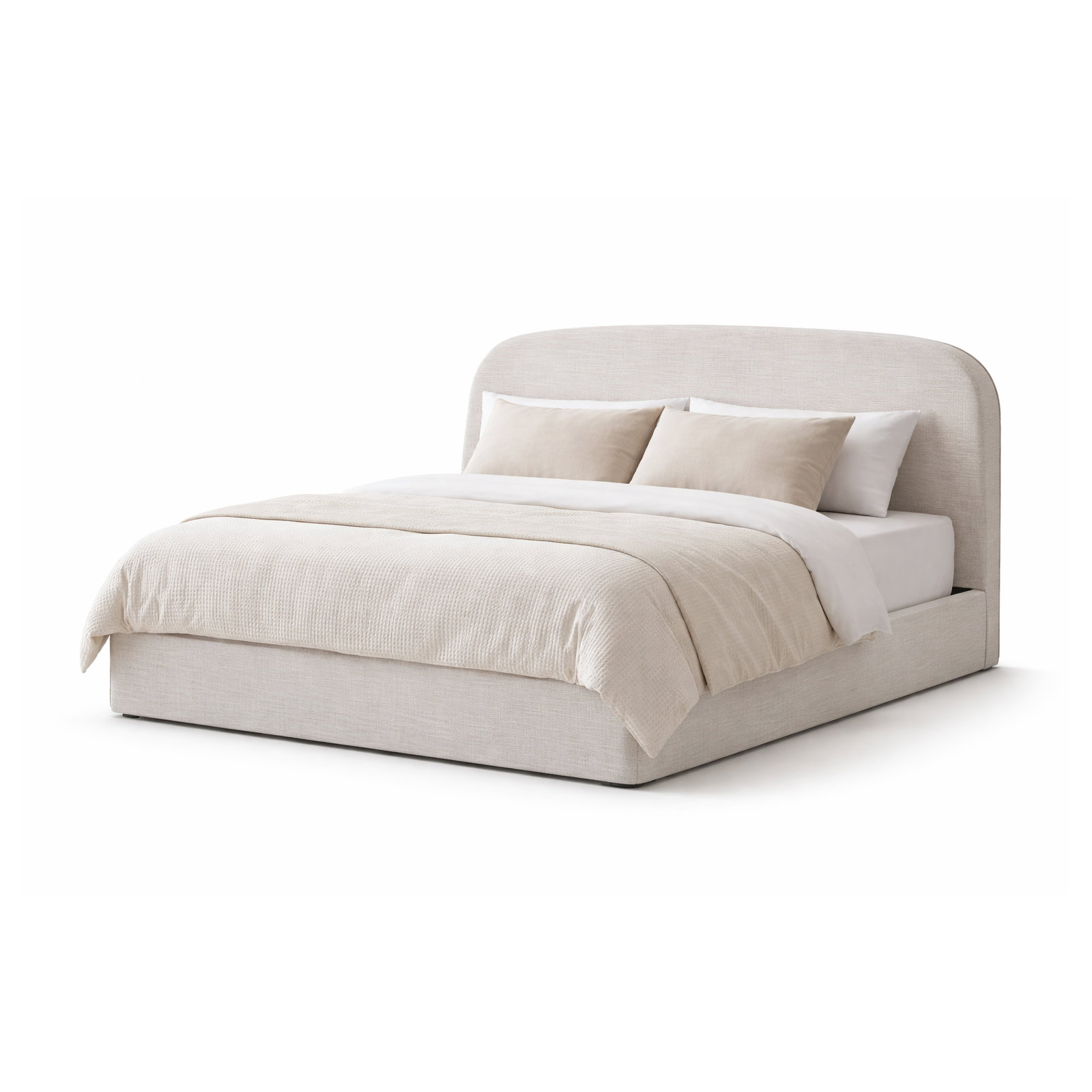 Nordic Upholstered Round Bed, White Linen, Queen