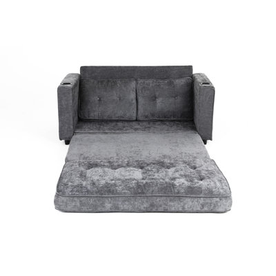 Dark Gray 55" 3 Fold Convertible Sofabed, Velvet Linen Couch For Living Room And Extra Sleeping Option , Futon Bed In Small Areas Convenience