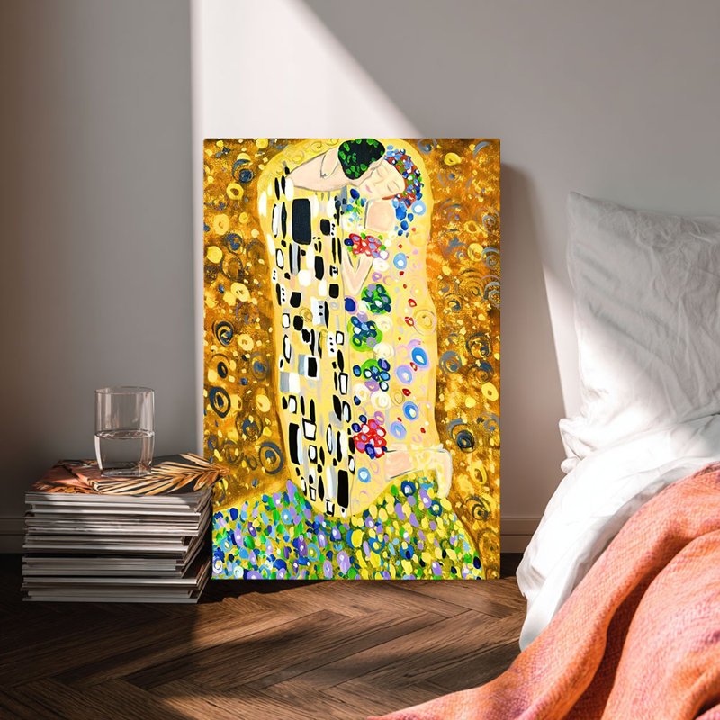 Klimt-Style doré romantique, art sur toile prêt à être accroché - salon élégant, H 18 po x l 12 po