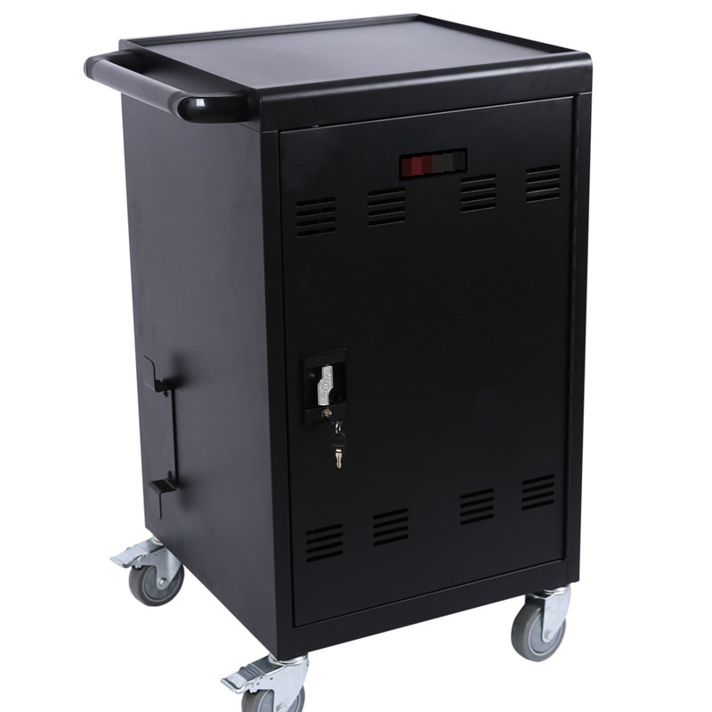Chariot de chargement noir pour 30 personnes, tablettes et ordinateurs portables - avec portes verrouillables, roulettes, finition de revêtement de puissance, tablette pour ordinateur portable 30 + 2 baies, noir, chargement rapide, rangement sécurisé, conception facile à assembler