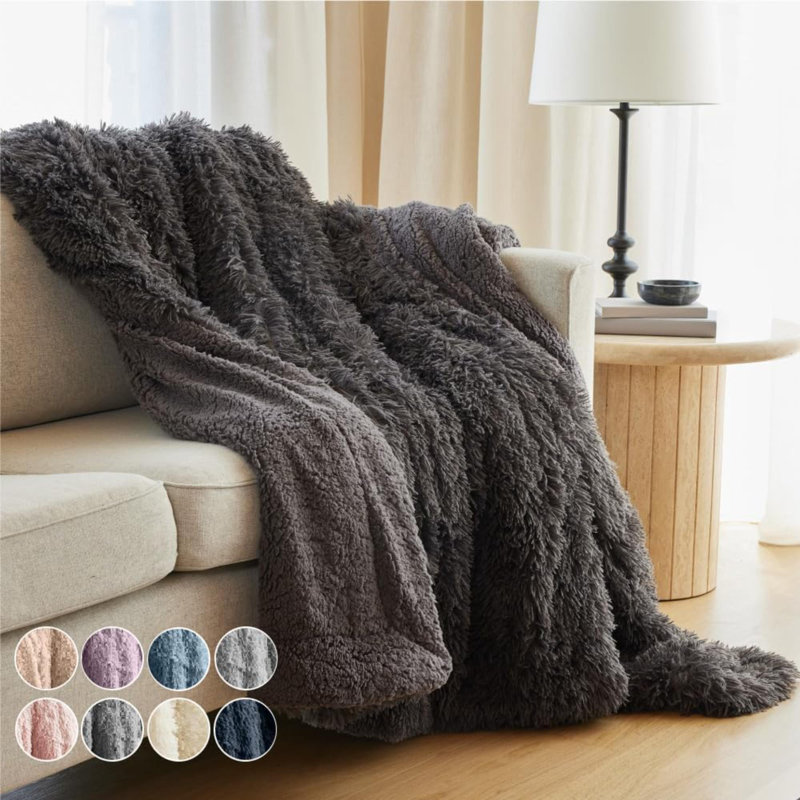 Jeté pour canapé, tapis et sherpa doux et luxueux pour la décoration intérieure, jets chauds pour le lit, cadeau pour les femmes, couvertures décoratives pour la literie pour fauteuil, 65 x 50, gris