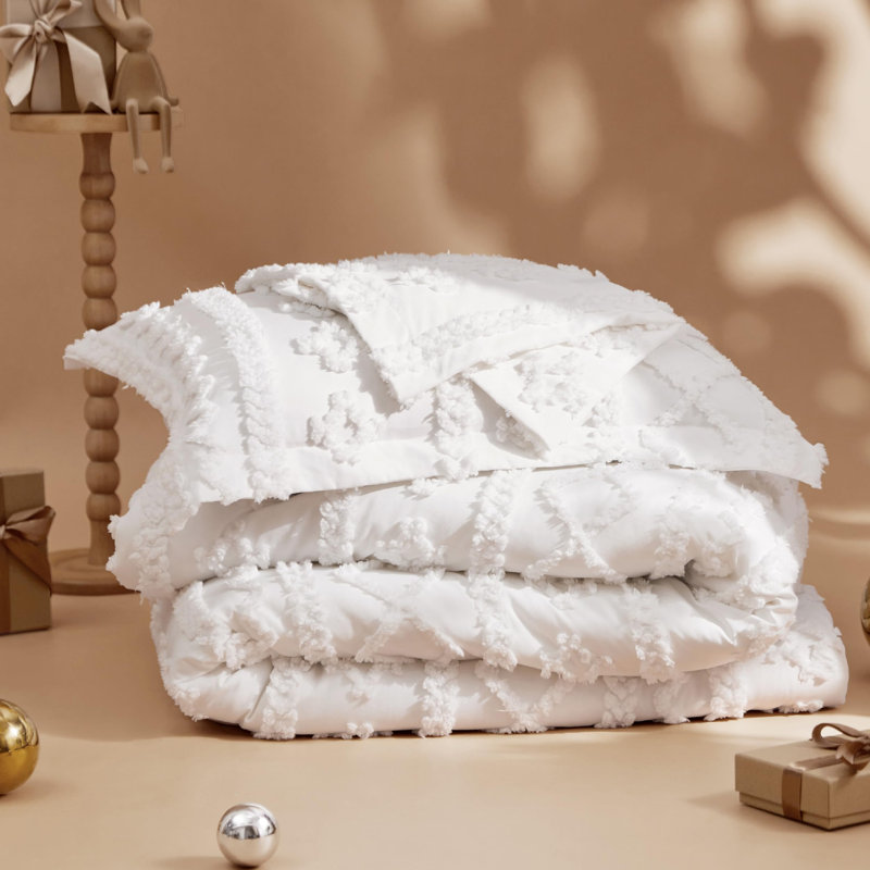 Ensemble d'édredon complet et capitonné 3 pièces Bedure, Lit double, Blanc brillant
