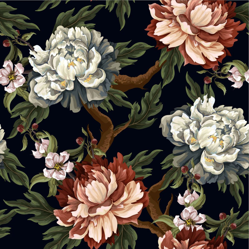 Dashone Floral Wall Mural, 100" W x 8.33" L, Red/Green