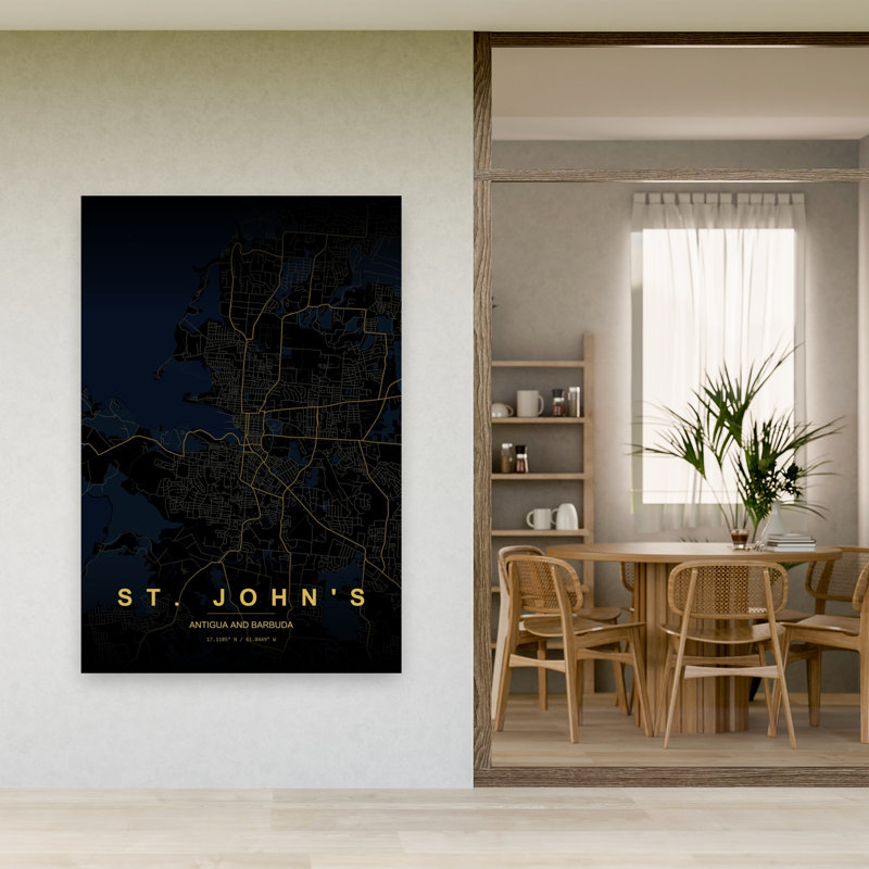 St. John'S City Elegant Minimalist Modern City Wall Art Print 1 Piece Wrapped Canvas Wall Art, 152.4cm H x 101.6cm W
