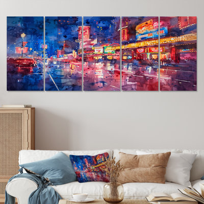 Pink Blue Neon Nights Casinos III - Casinos / Race Tracks Canvas Wall Art Set