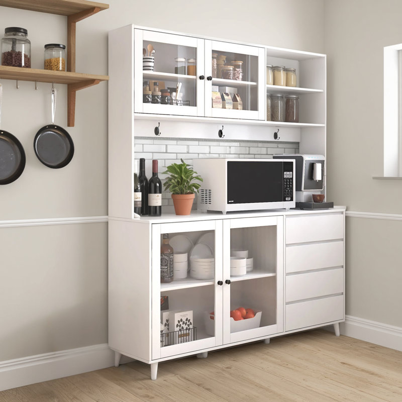 This Freestanding Kitchen Cabinet Is Designed For Food Storage And Storage. It Includes 4 Doors, 4 Drawers And A Microwave Rack. It Is Suitable For Kitchen Storage Needs And Is Functional And Practical.