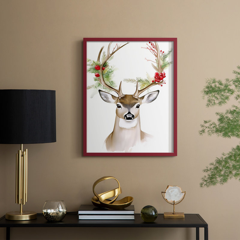 «Christmas Holiday Art», reproduction encadrée en bois massif, H 15 po x l 12 po, Rouge