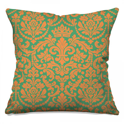 Orange Green Damask Double Sided Throw Pillows