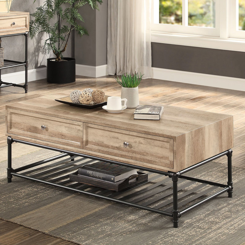 Industrial Coffee Table - Complementing Decor Style With Drawer And Shelf Enhancing Functionality