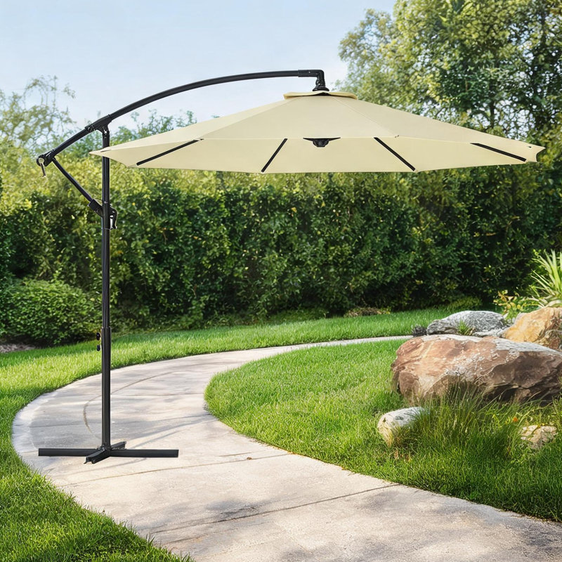 Parasols de 10 pi et accessoires avec auvent en lin beige et acier beige, conception réglable