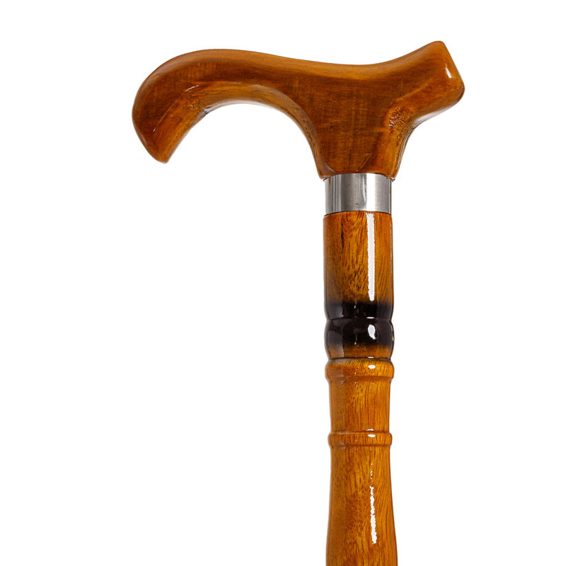 Wooden Cane Walking Stick With Rubber Tip For Men And Women Ergonomic And Fashionable - 36 Inch Grooved Accents Bamboo Style Cane With Derby Handle (Camel)