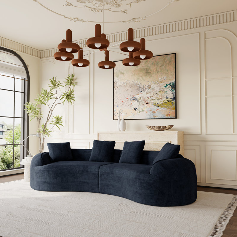 2-Piece Curved Compressed Boneless Sectional Sofa, Symmetrical Modular Design, Dark Blue Chenille