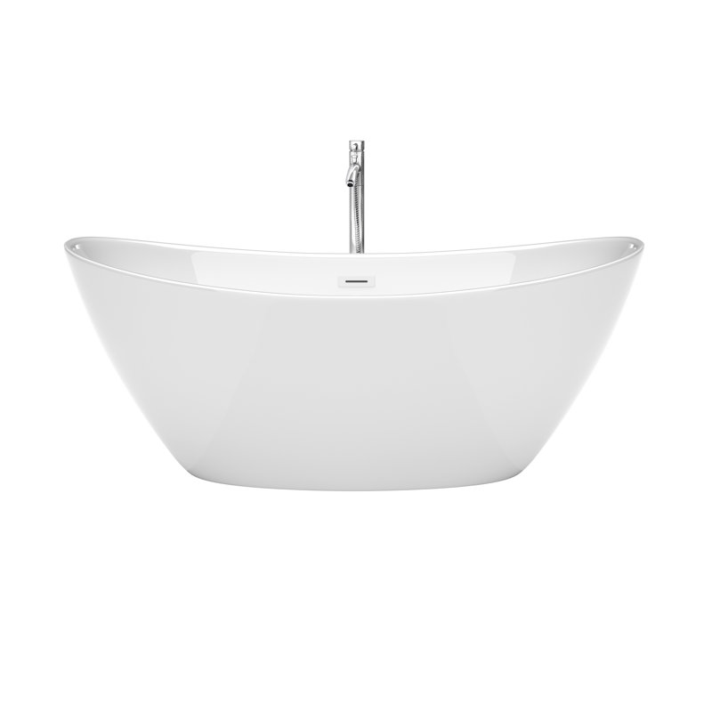 Dorrit 66" x 32" Freestanding Soaking Acrylic Bathtub with Faucet, Polished Chrome