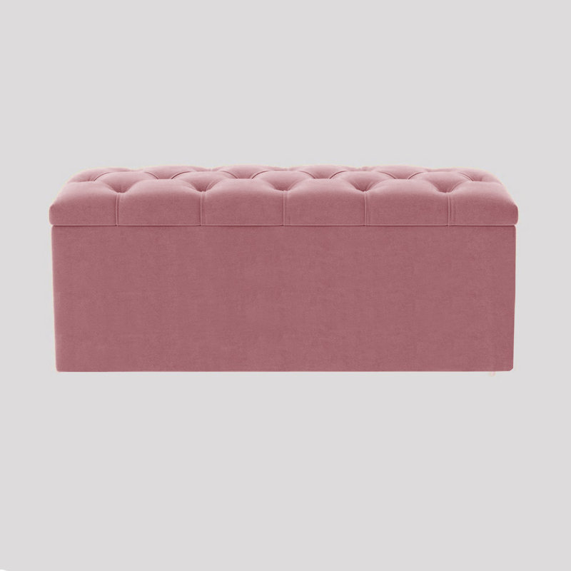 Luna Wide Chesterfield Velvet Rectangle Solid Color Standard Ottoman Box with Storage, Upholstered Deep Storage End of Bed Bench